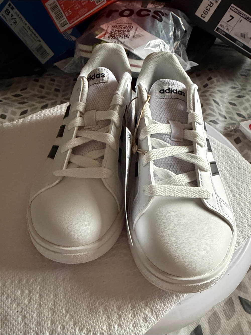 adidas Kids White Sneakers with Black 3-Stripes